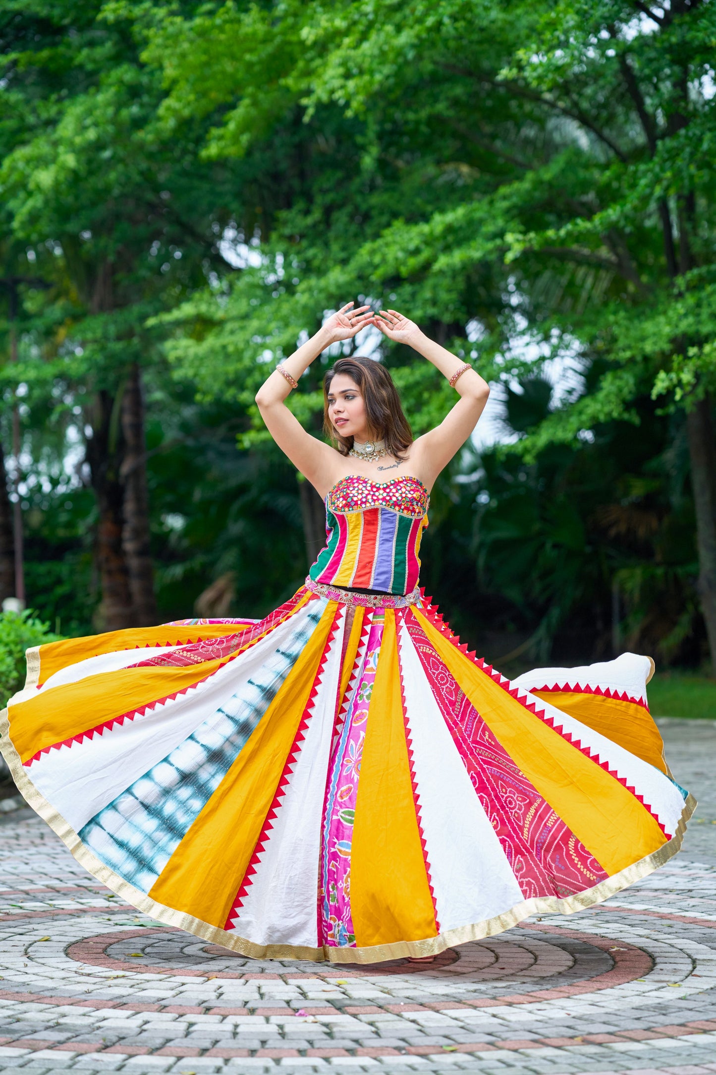 Old Marigold Corset With Multi Lehanga