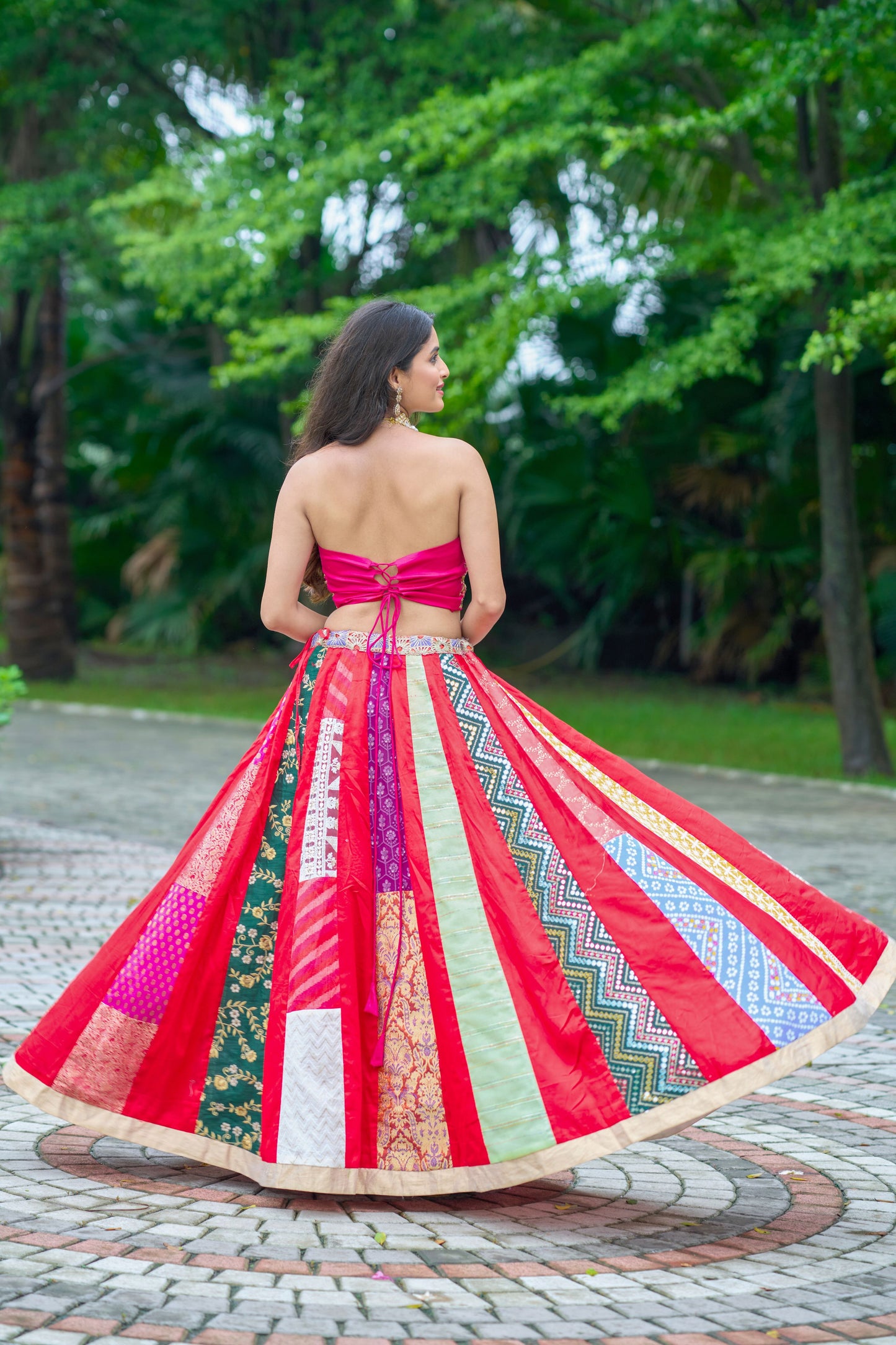Red Scarlett Corset Mirror Blouse With Multi Lehanga