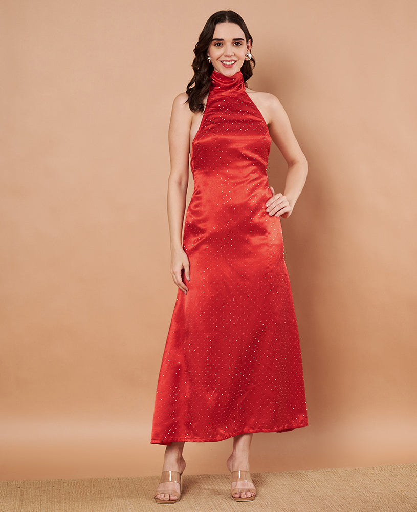Red Siroski Satin Frock