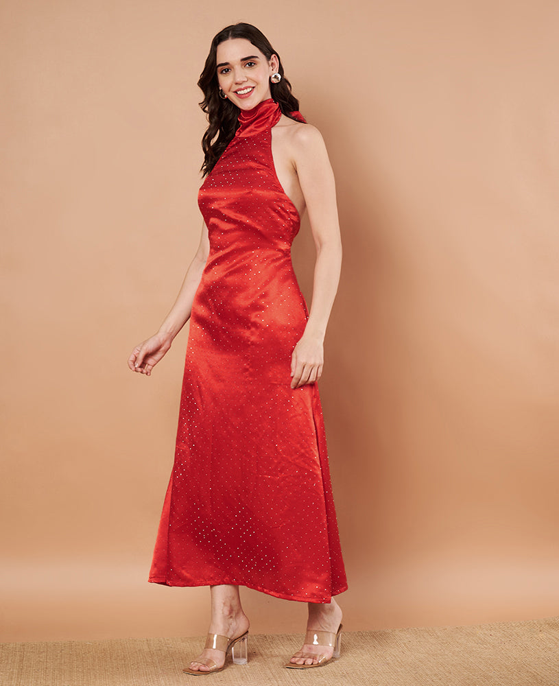 Red Siroski Satin Frock