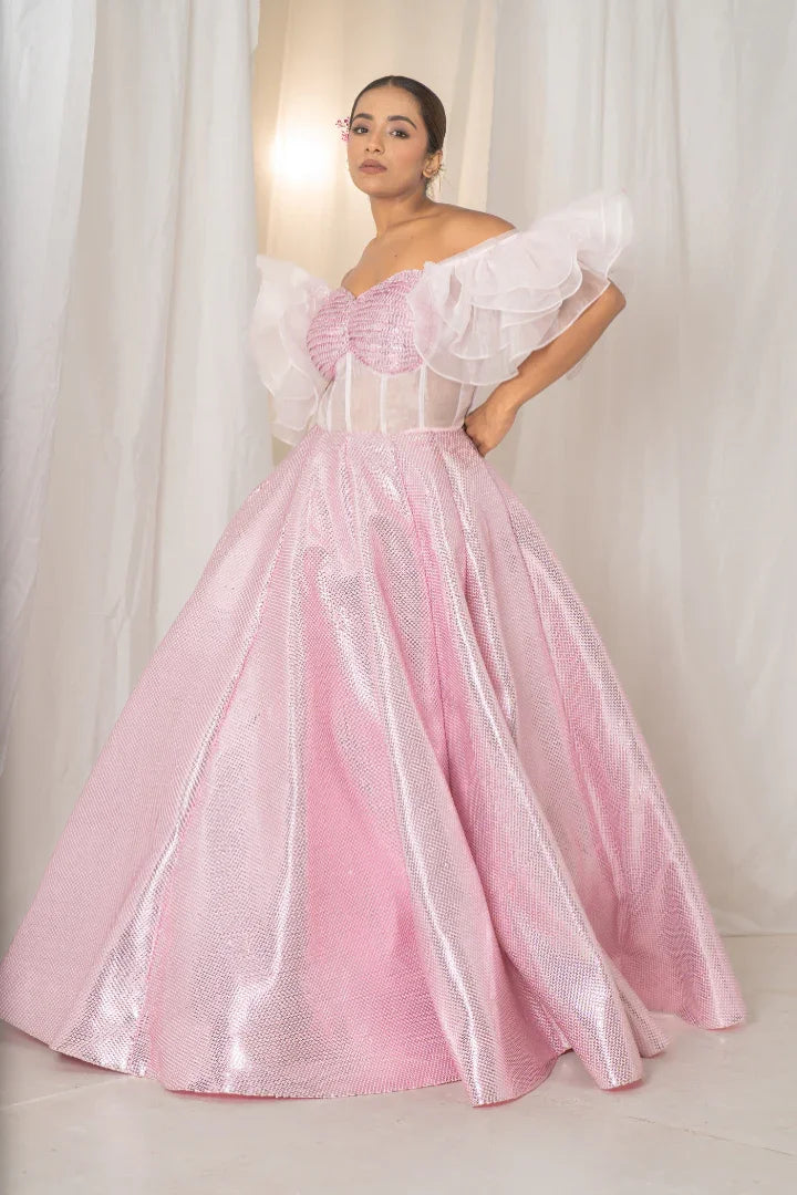 Buy Lilac Organza Lehenga Set with Ruffle Blouse