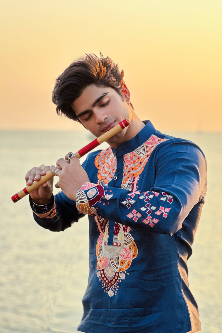 Bice Blue Kashmiri Work Men's Kurta