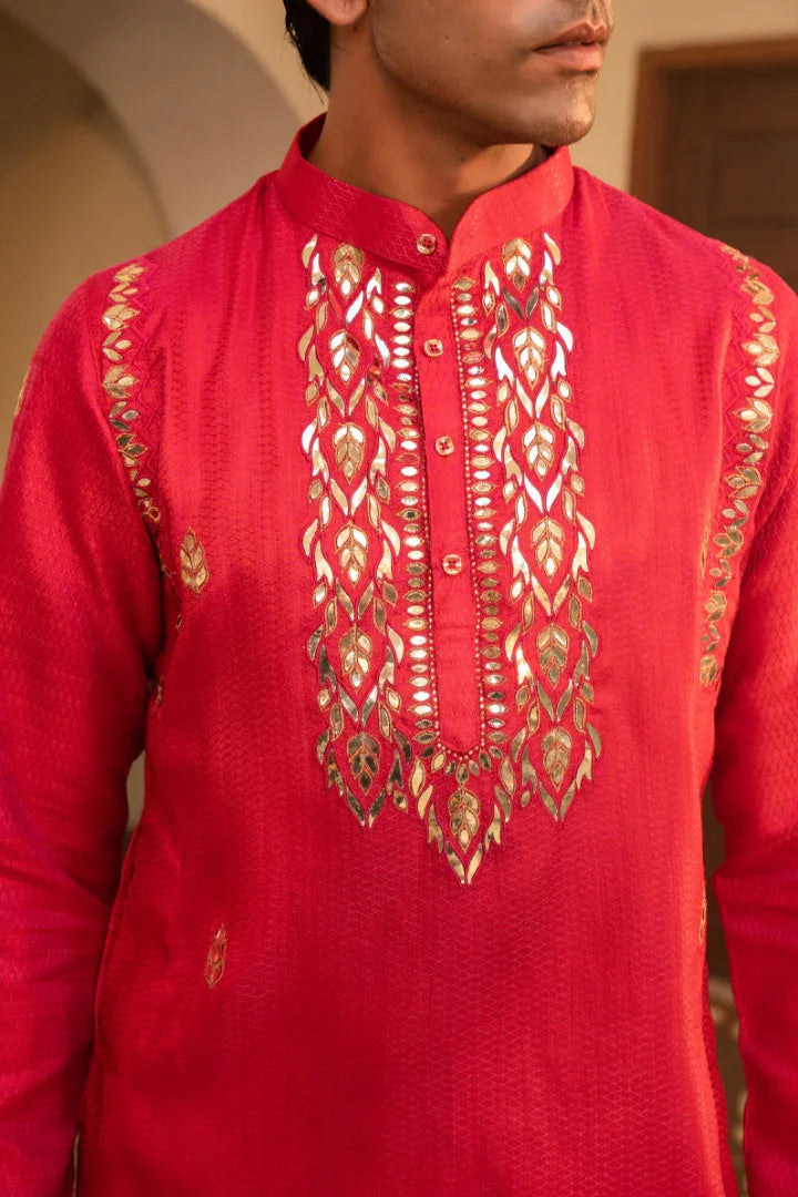 Buy Luxurious Candy Apple Gota Work Silk Kurta