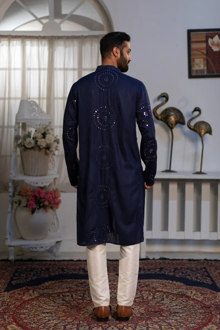 Buy Dark Blue Bandhani Mirror Kurta
