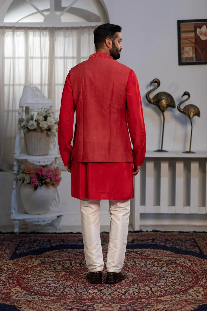 Buy Carnelian Mirror Waistcoat Kurta
