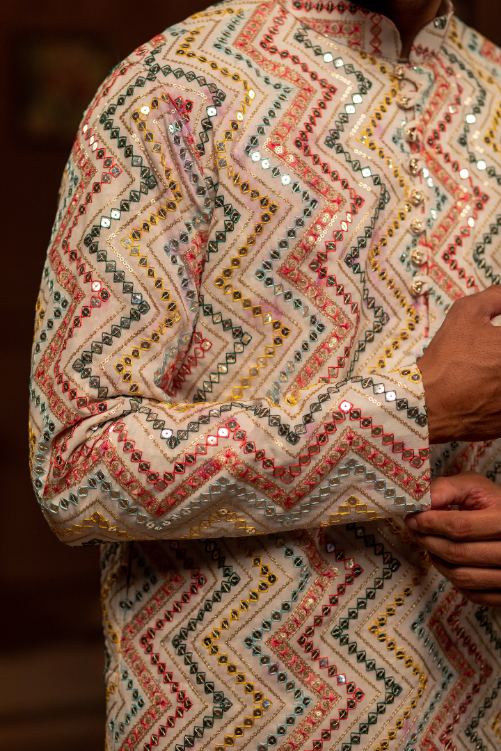 White Rainbow Print Kurta