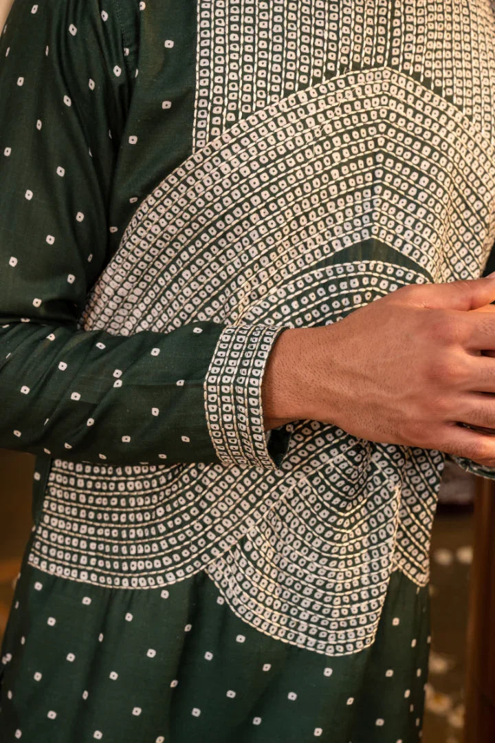 Buy Elegant Tiffany Green Bandhani White Embroidery Kurta