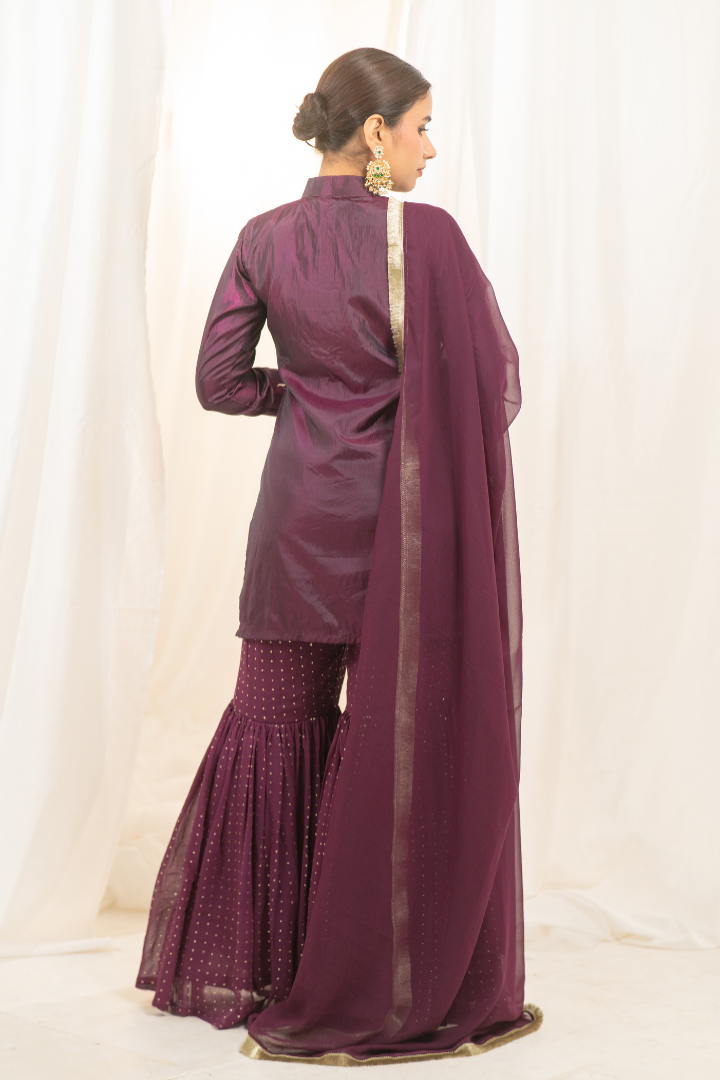 Magenta Zari Silk Kurta Sharara with Dupatta