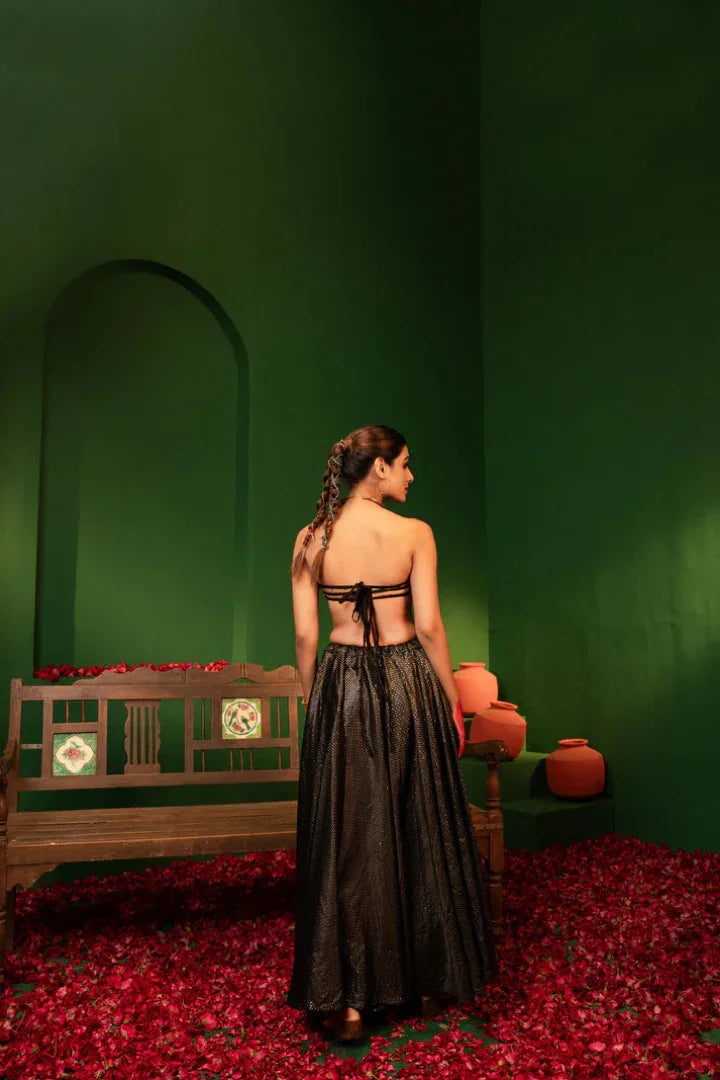 Buy Devi Metal Gold Lehenga in Gajji Silk & Organza