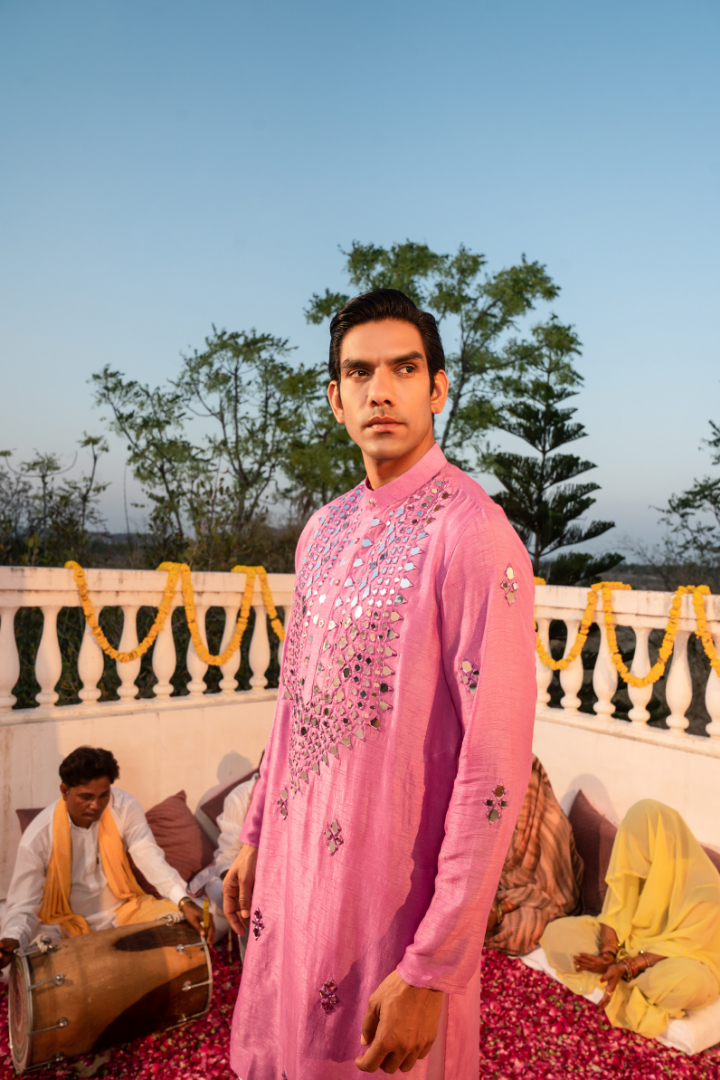 Regal Medium Violet Mirror Kurta - Luxurious Allure