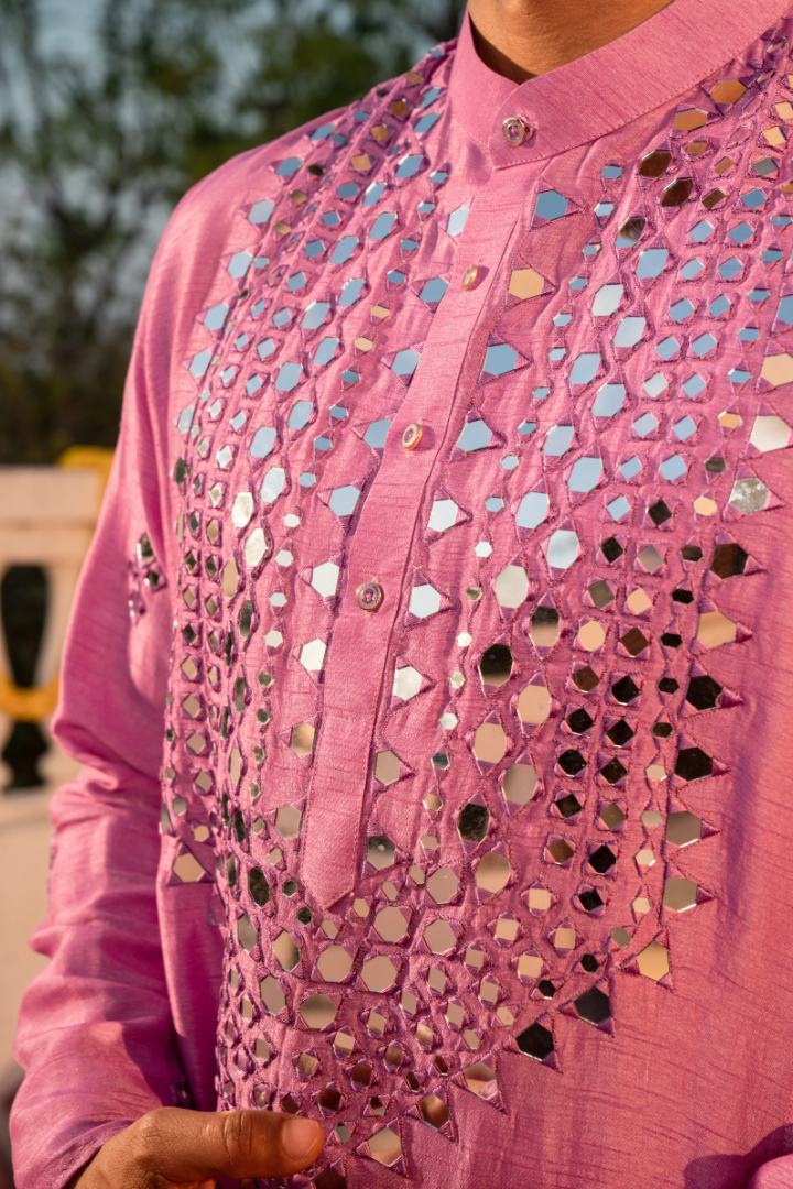 Regal Medium Violet Mirror Kurta - Luxurious Allure