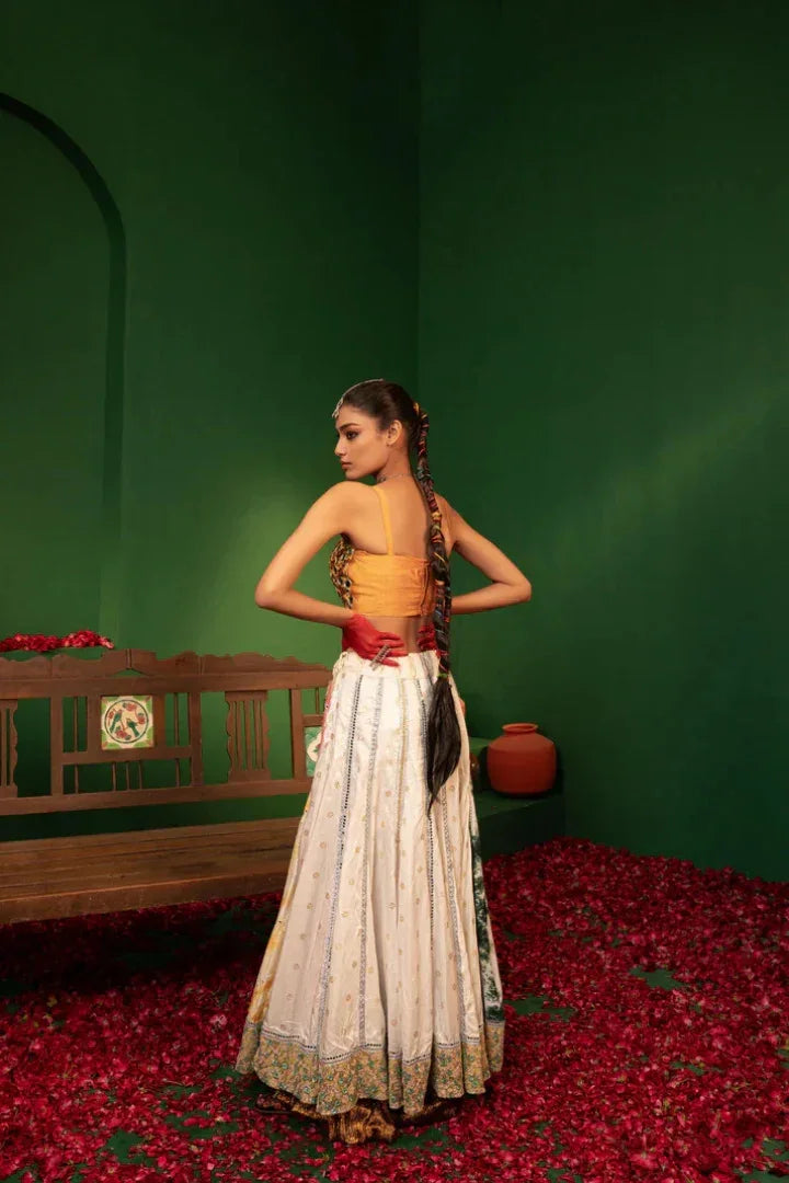 Buy Devi Leela Colour Lehenga with Mirror Work Blouse in Chanderi Silk