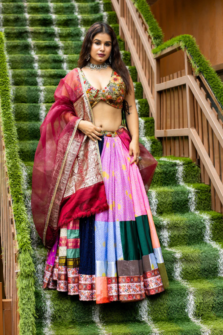 Handcrafted Floral Lehenga Choli Set with Organza Dupatta
