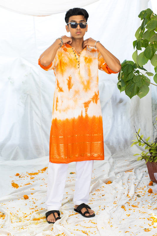 Stylish Orange Batik Kurta