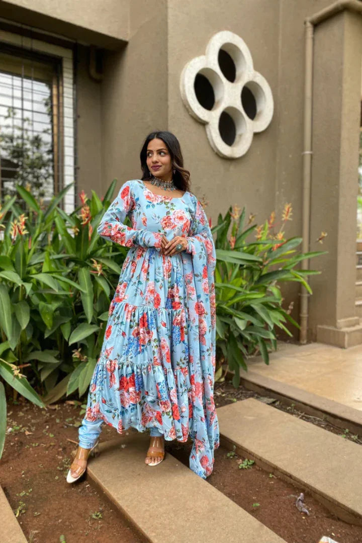 Buy Designer Printed Ruffle Anarkali