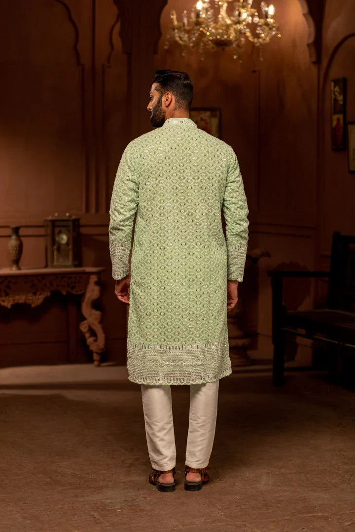 Buy Chartreuse White Sequin Kurta