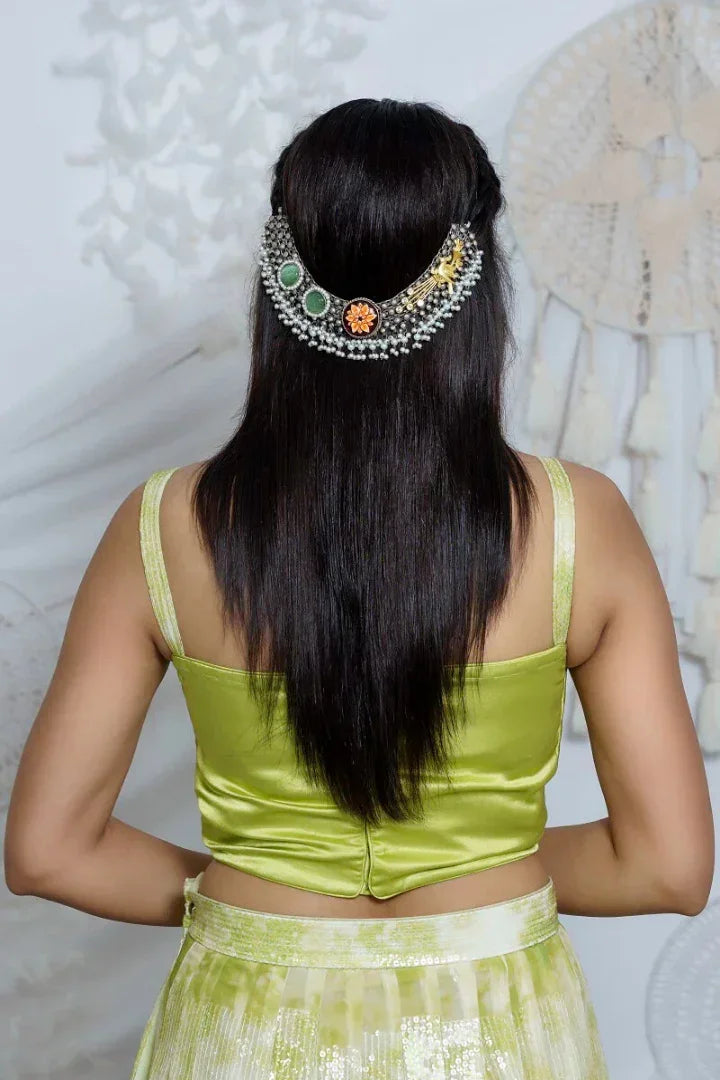 Buy Green Printed Sequence lehenga And Drapped Blouse