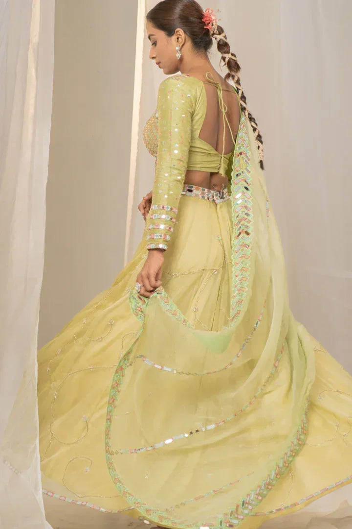 Buy Hare Rang Ka Organza Lehenga
