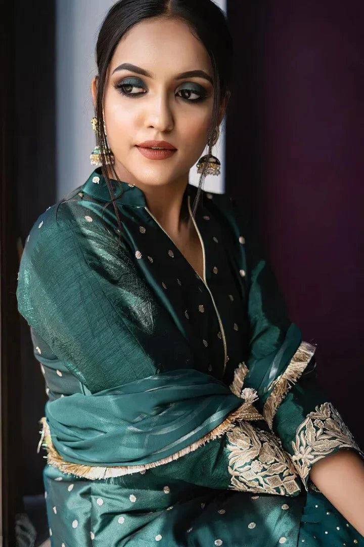 Buy Dark Rama Green Kurta Sharara And Dupatta