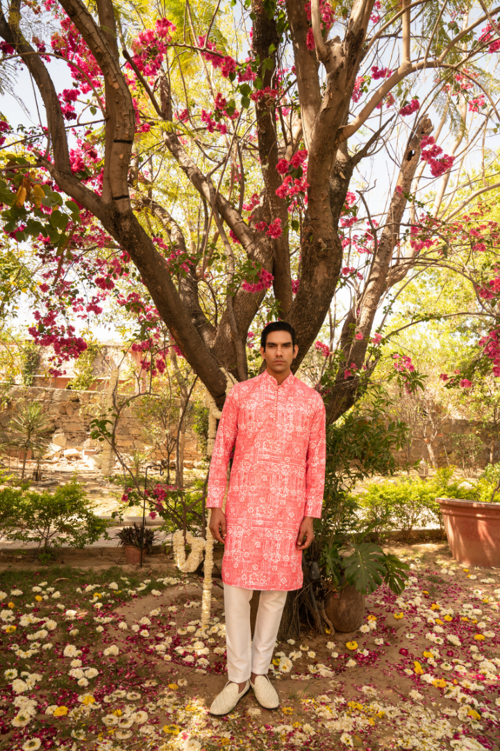 Dreamy Flamingo Peach Printed Kurta