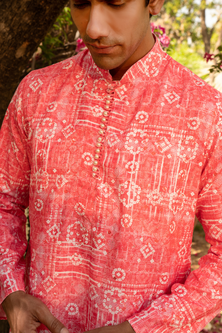Dreamy Flamingo Peach Printed Kurta