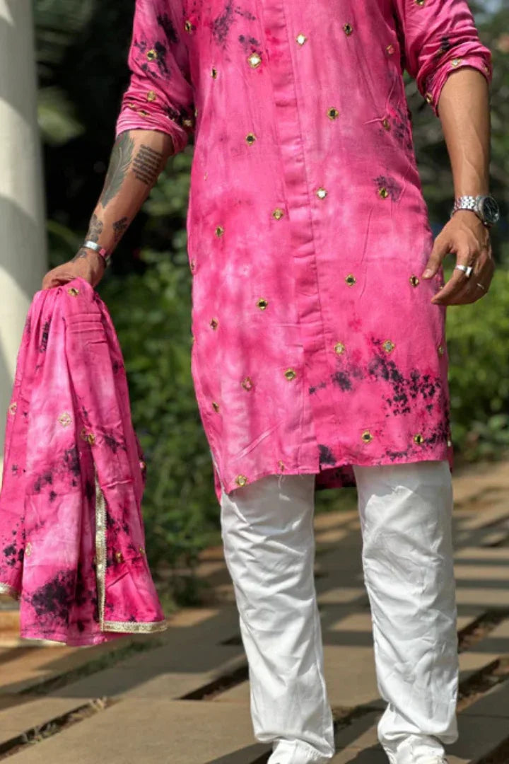 Buy Champagne Indigo Mirror Work Kurta with dupatta