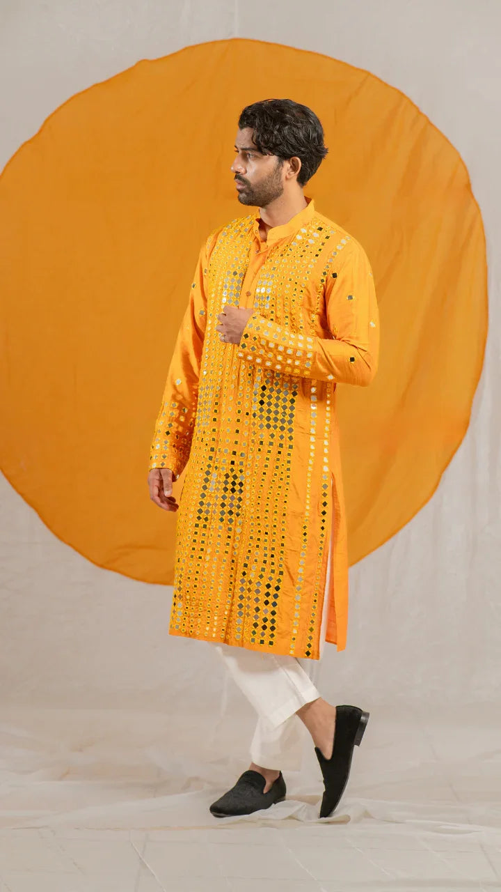 Buy Luxe Granola Glass Mirror Raw Silk Kurta