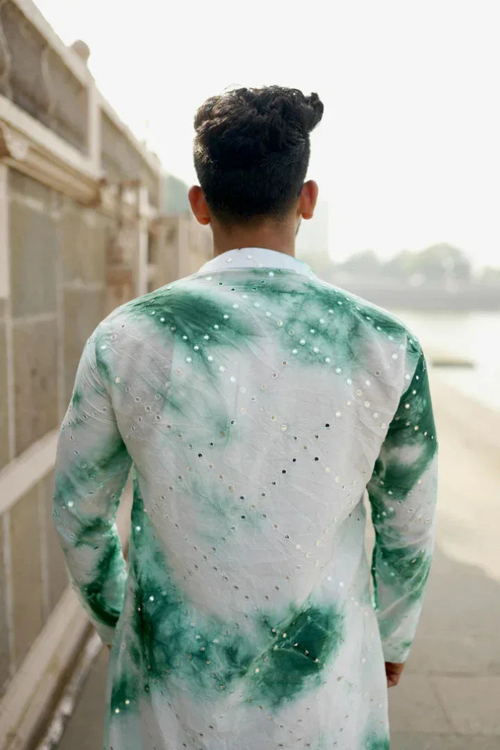 Buy Haryali Chanderi Green Check Mirror Kurta