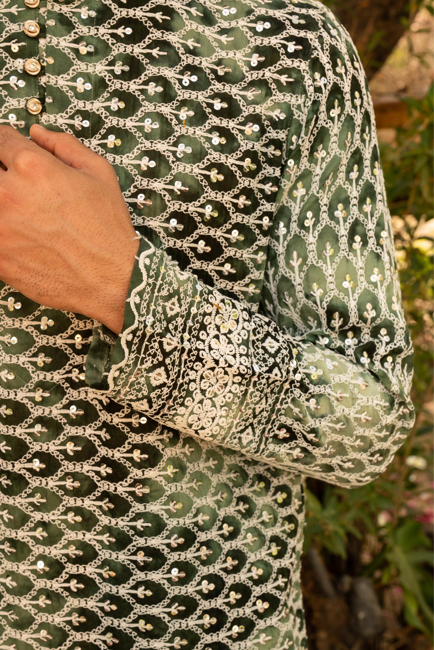 Nicobar Green Cotton Kurta with Shibori Embroidery Kurta