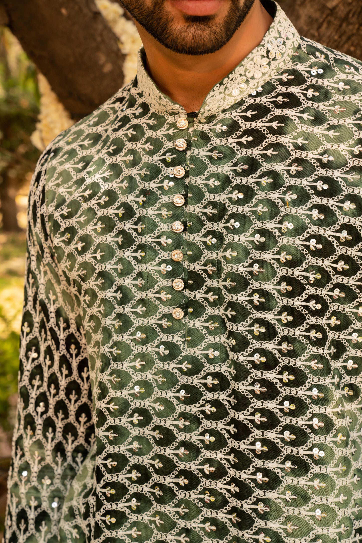 Nicobar Green Cotton Kurta with Shibori Embroidery Kurta