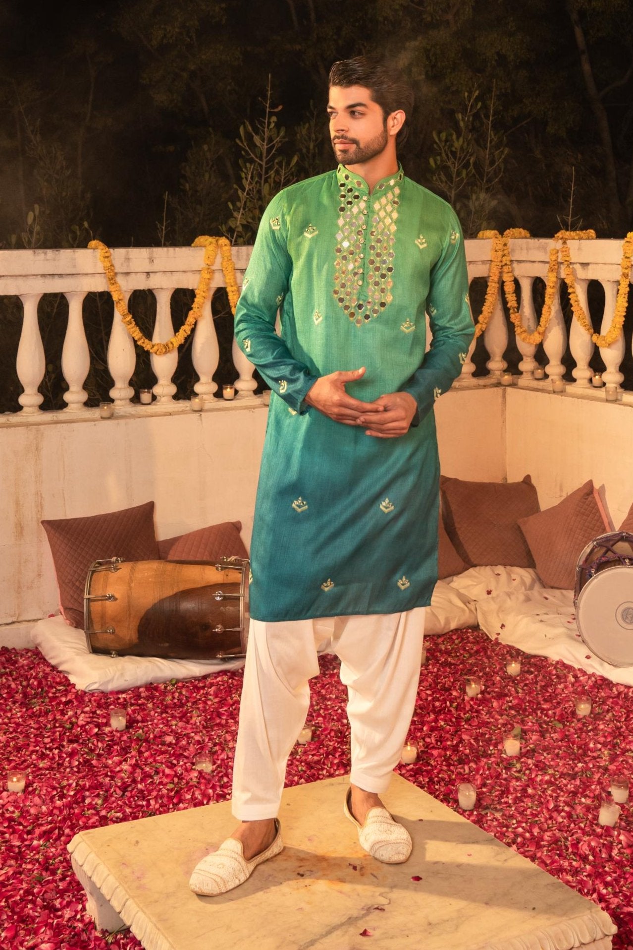 Vibrant Kingfisher Mirror Kurta