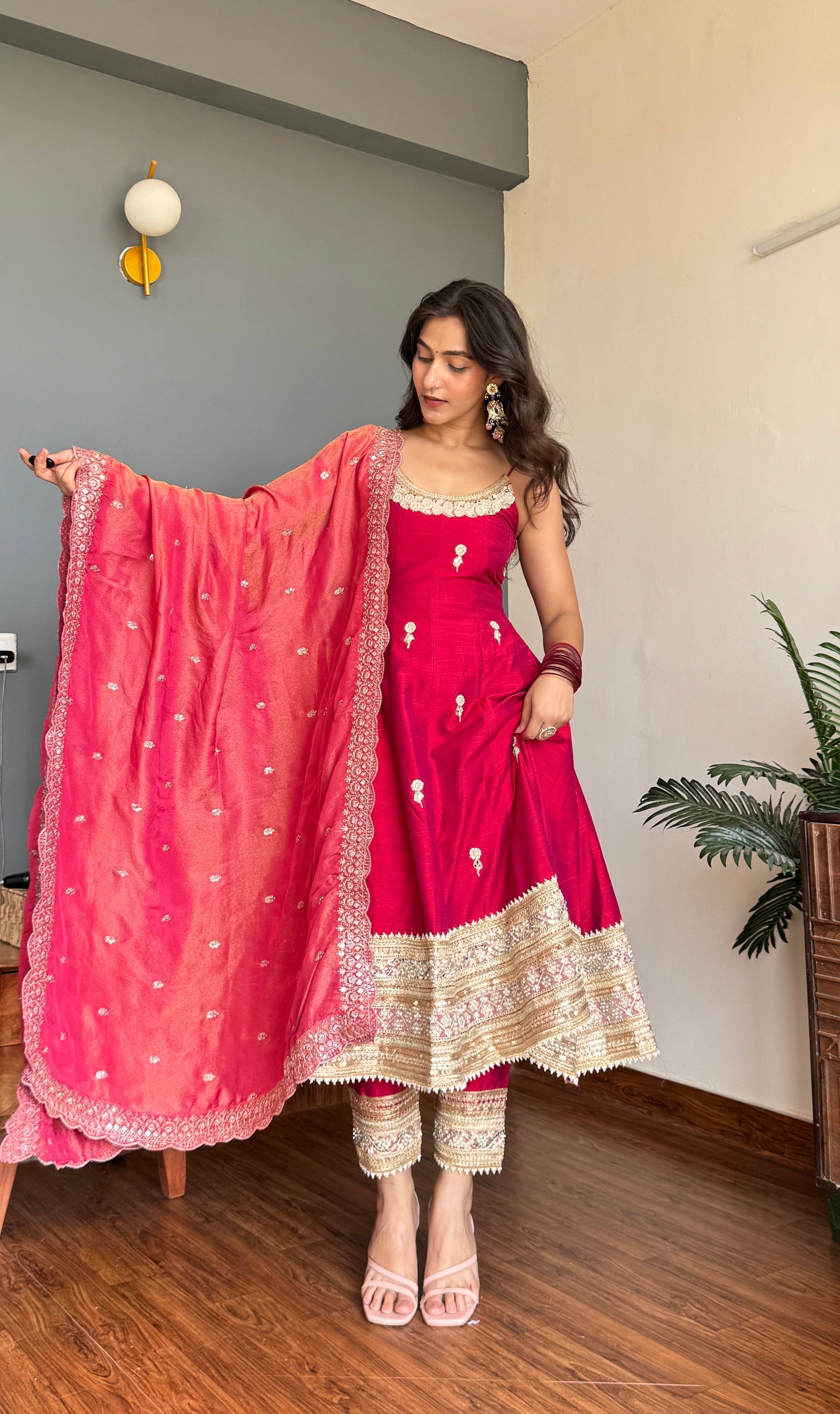 Red Pearl Anarkali