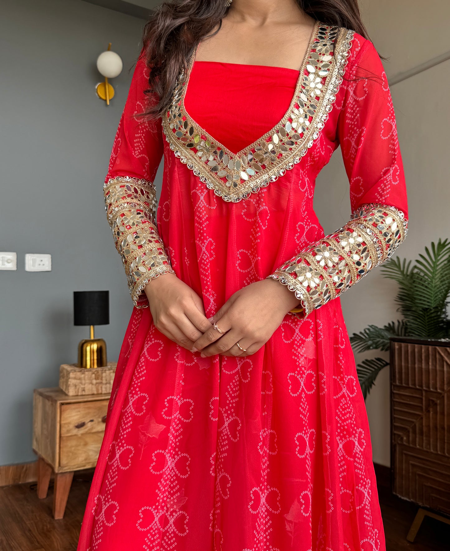 Red Lotus Mirror Kurta Pant