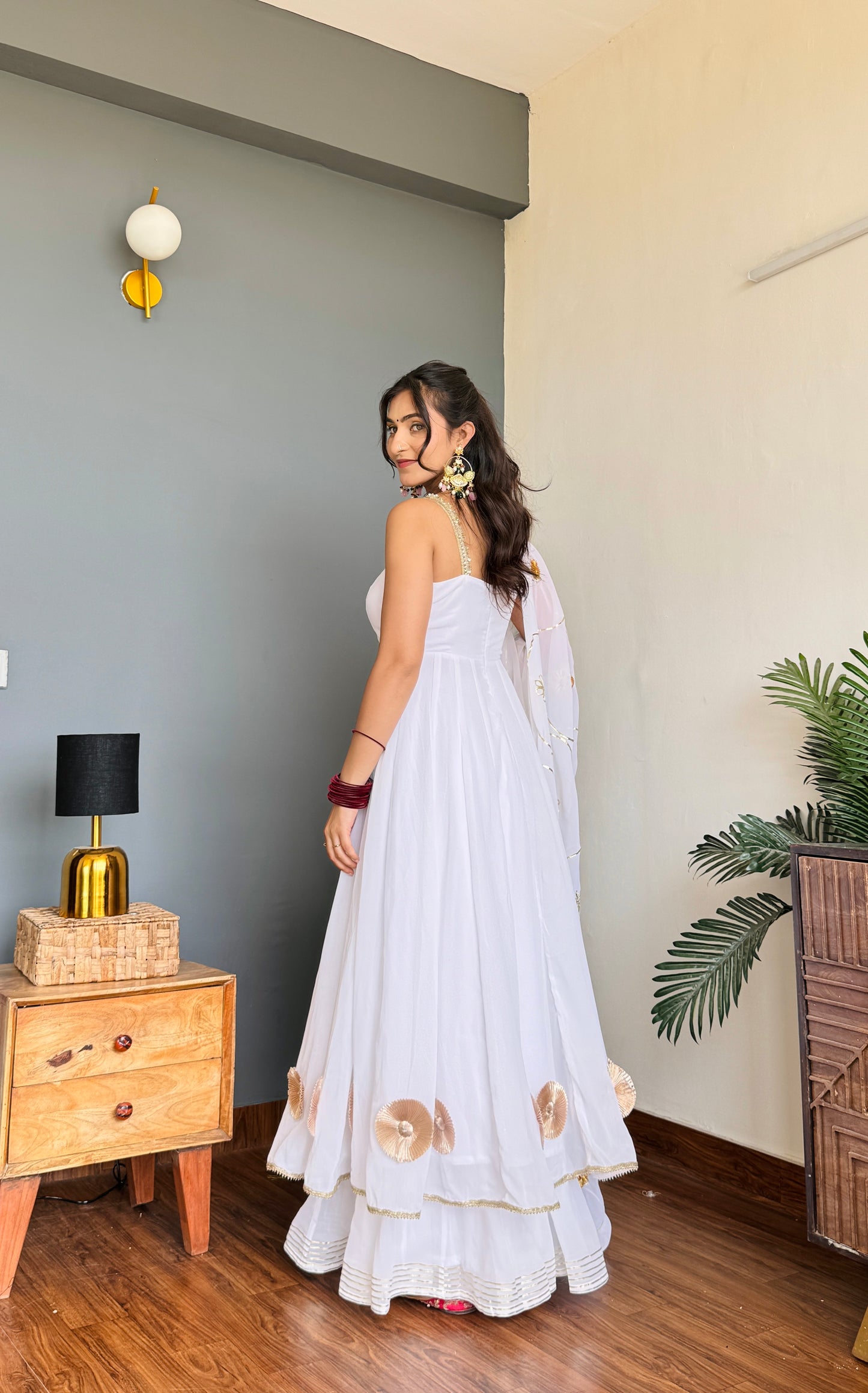 White Gold Anarkali Gota