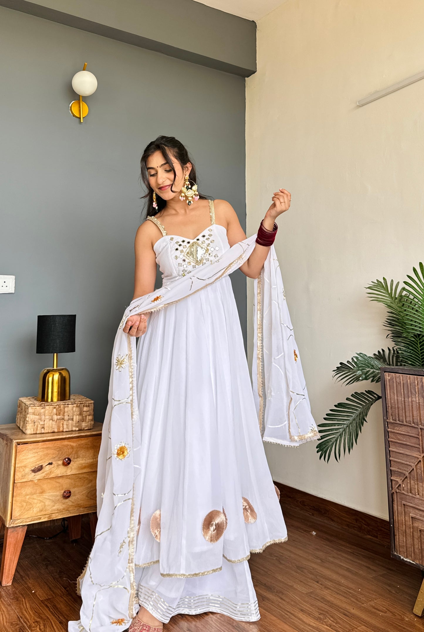 White Gold Anarkali Gota