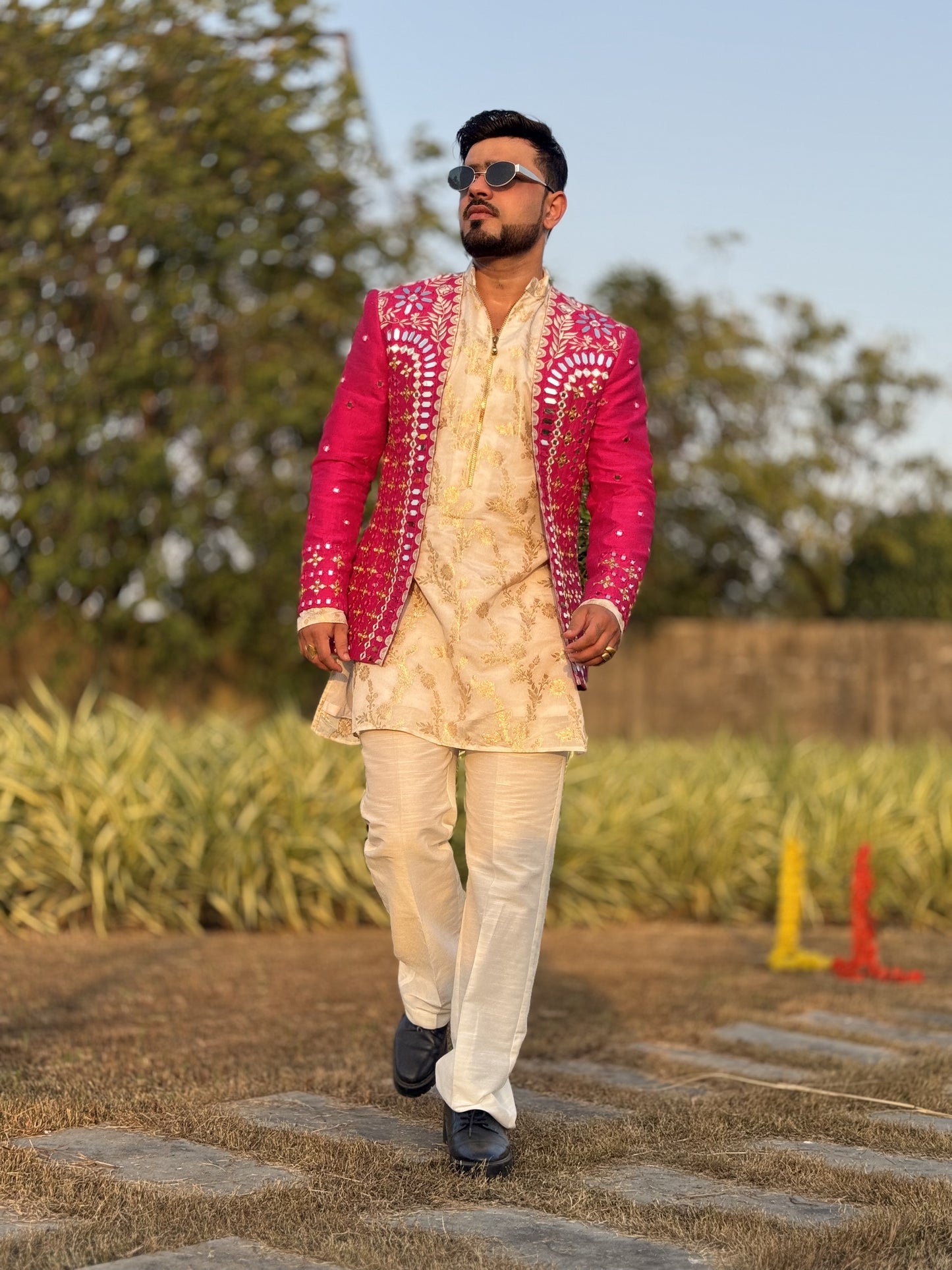 Blush Salmon Jacket with Kurta