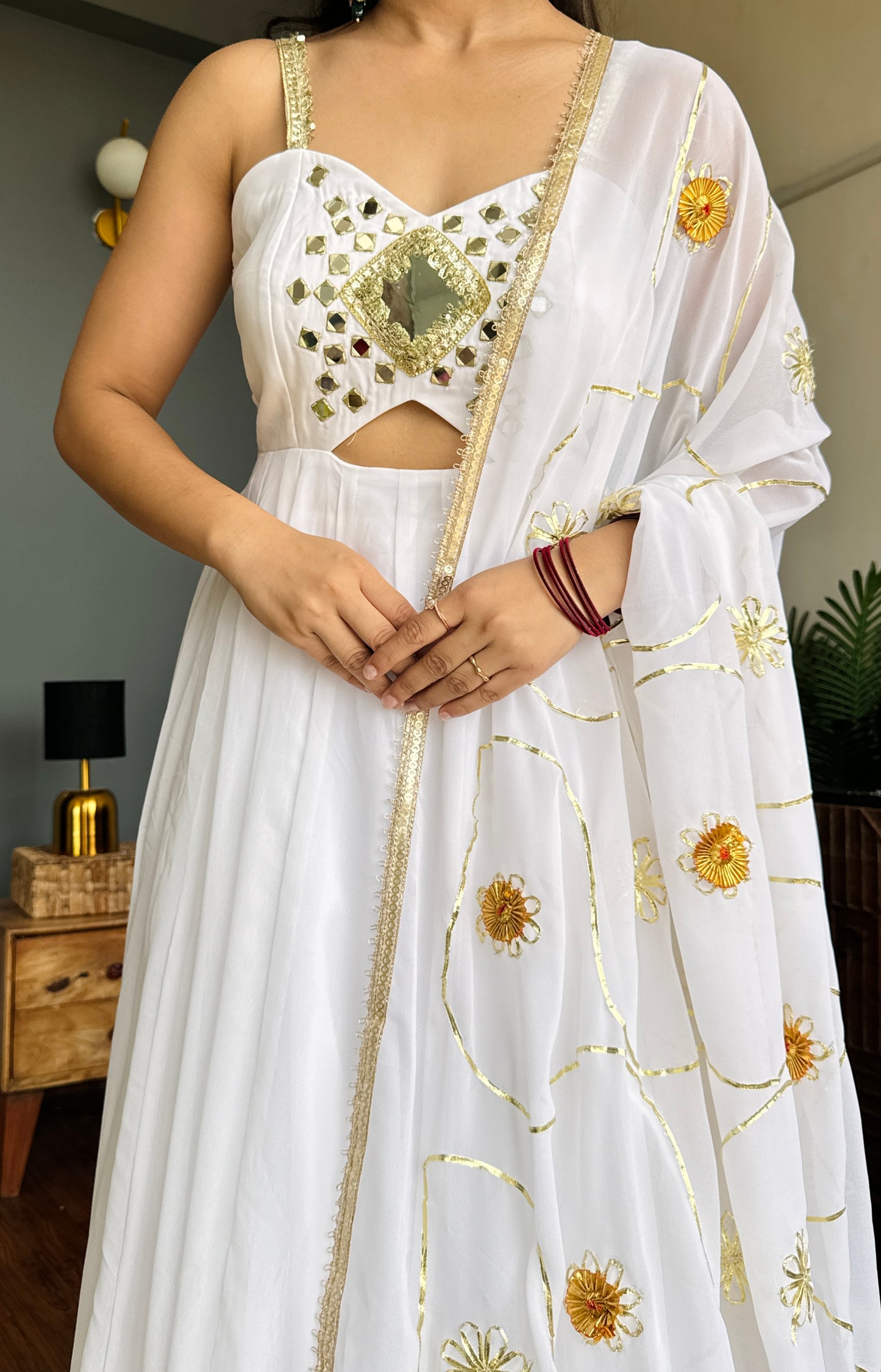 White Gold Anarkali Gota