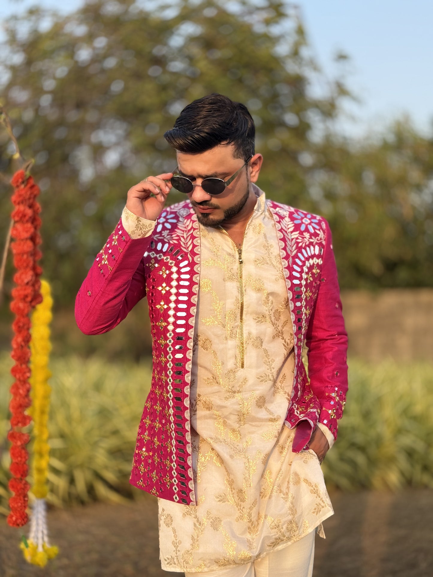 Blush Salmon Jacket with Kurta