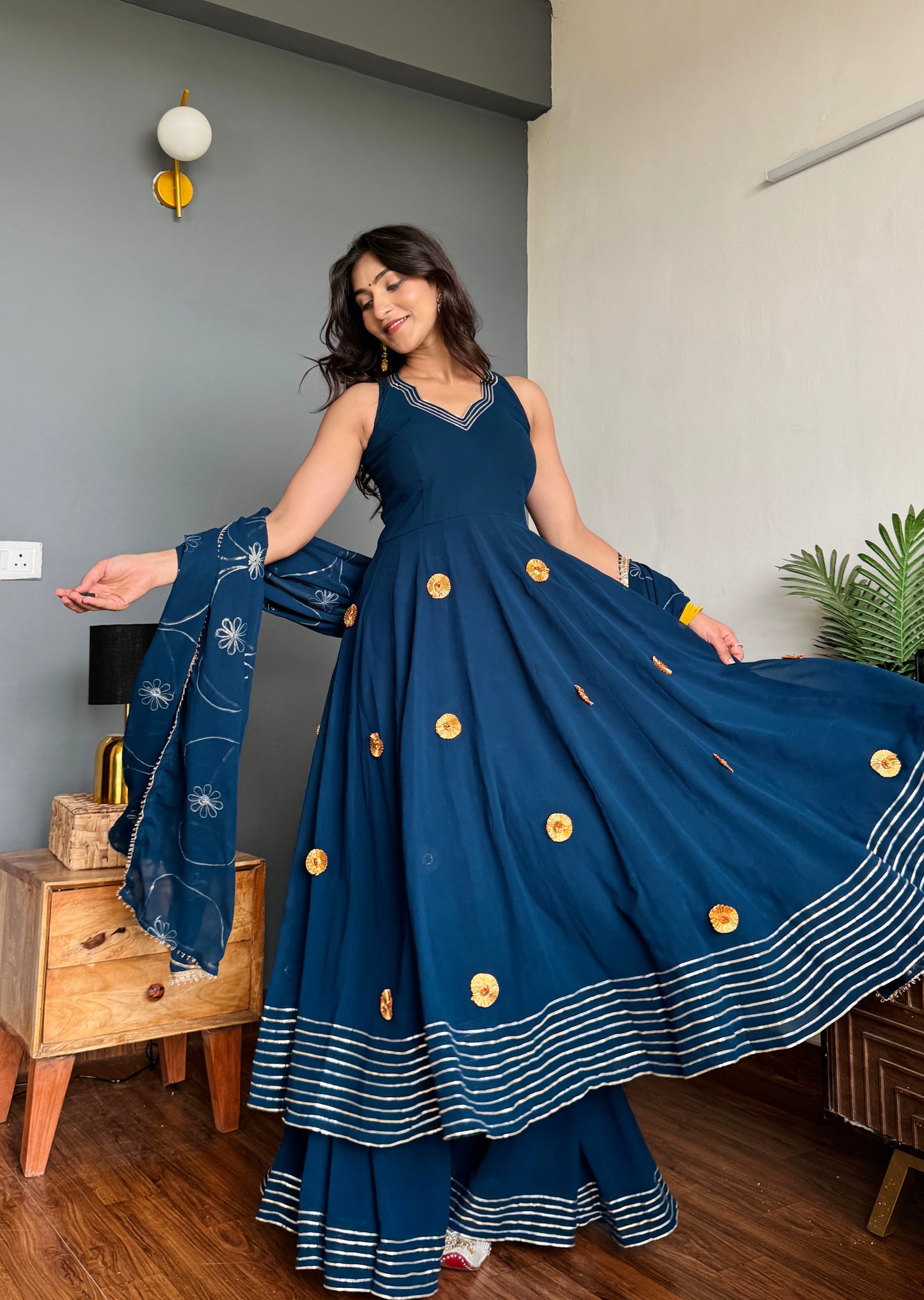 Fusionic Blue Floral Gota Work