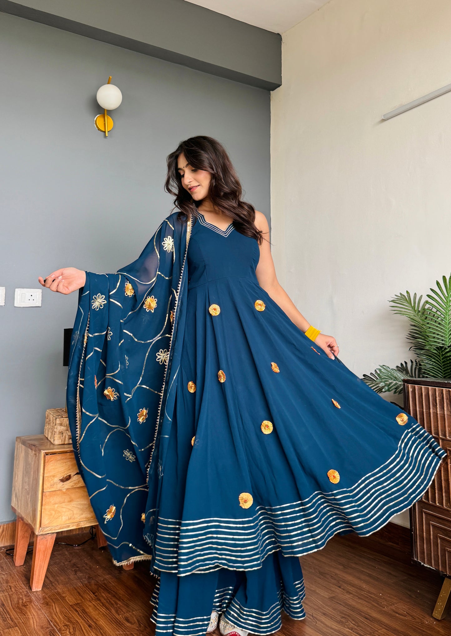 Fusionic Blue Floral Gota Work