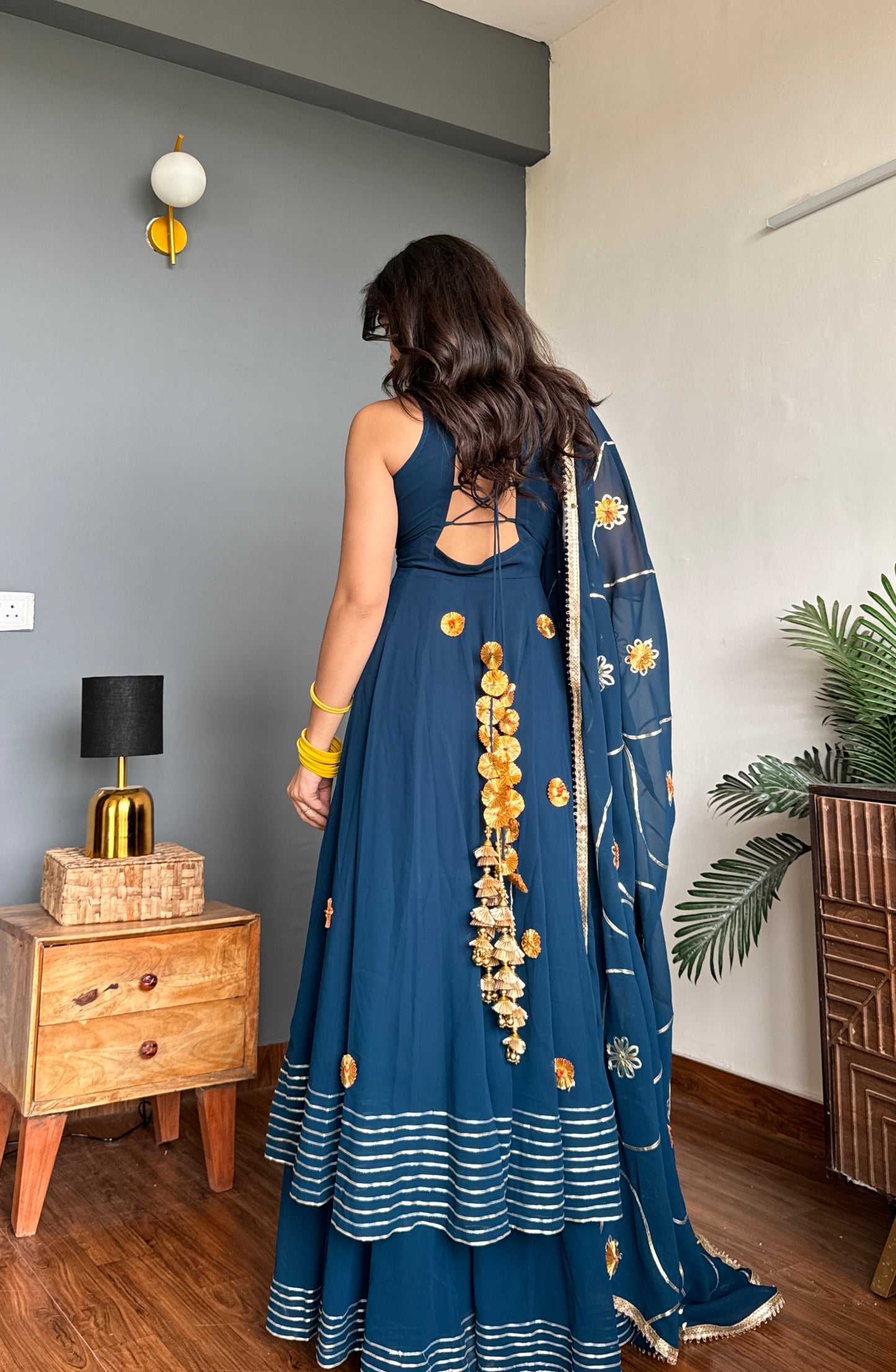 Fusionic Blue Floral Gota Work