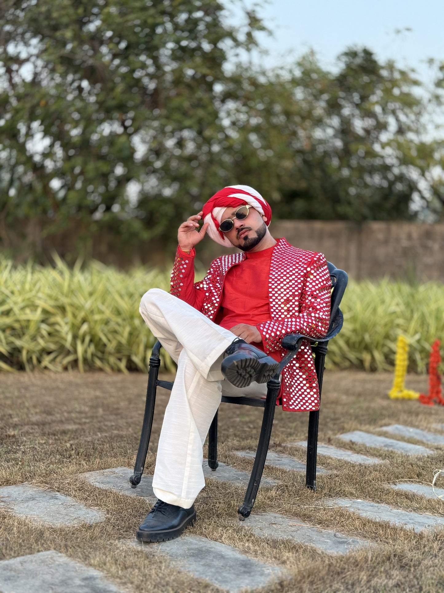 Red Radiant Mirror Jacket with Kurta