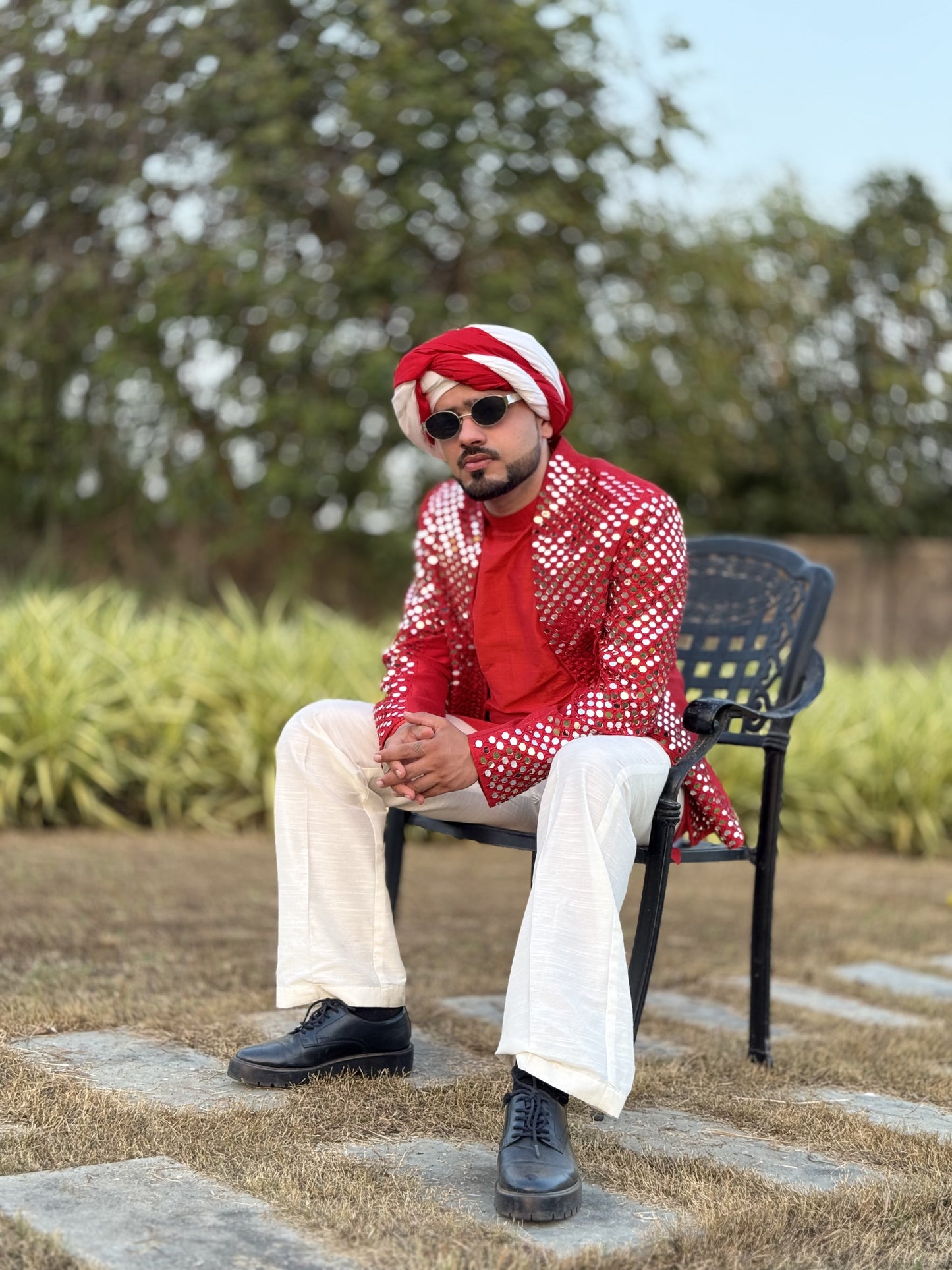 Red Radiant Mirror Jacket with Kurta