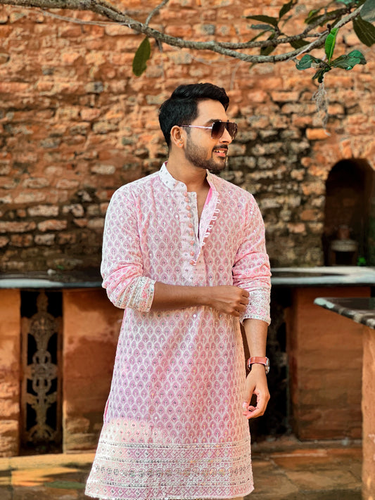 Pink Chanderi Kurta with Exquisite Embroidery