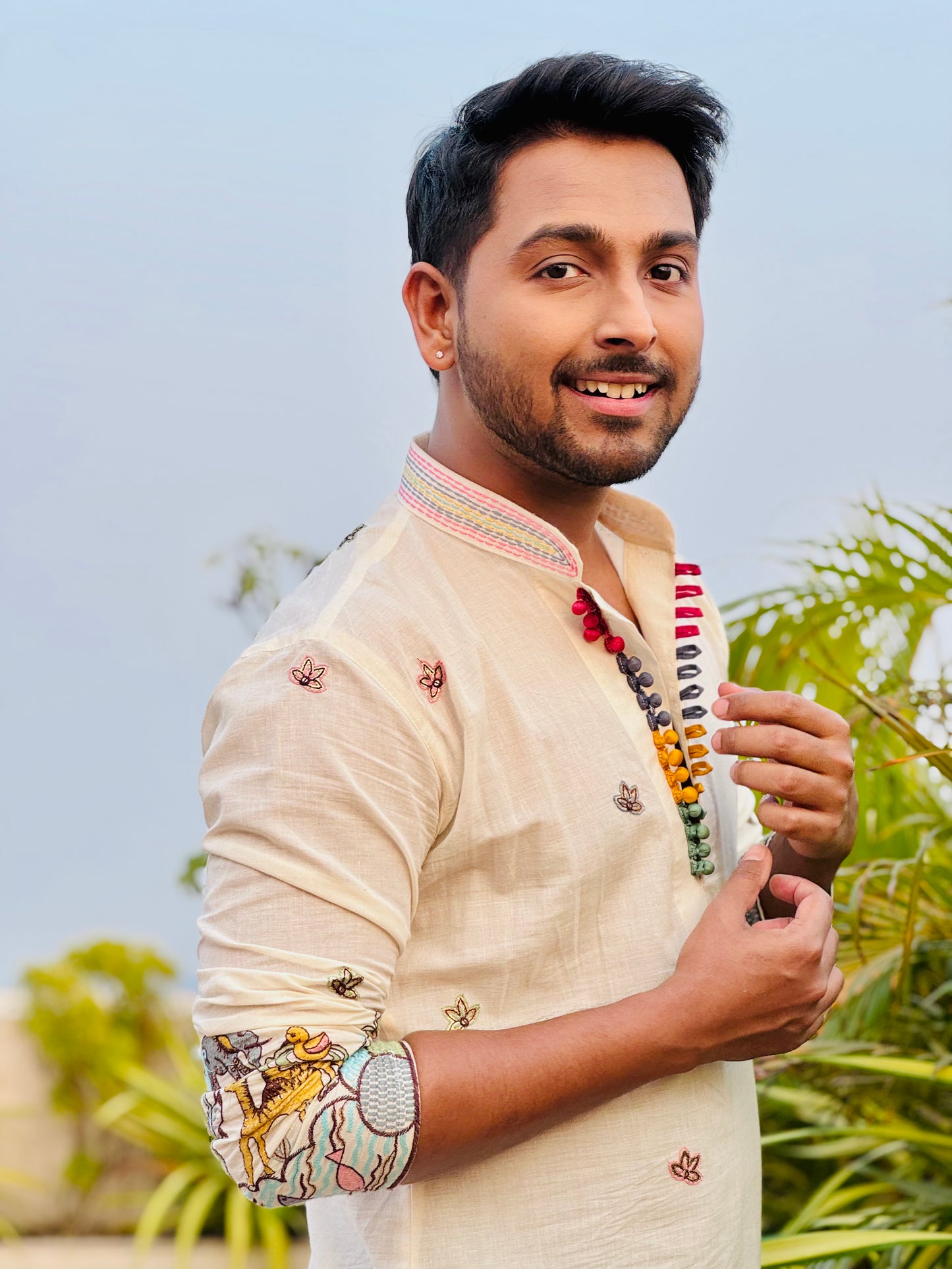 Safed Mal Mal forest Camel Kurta