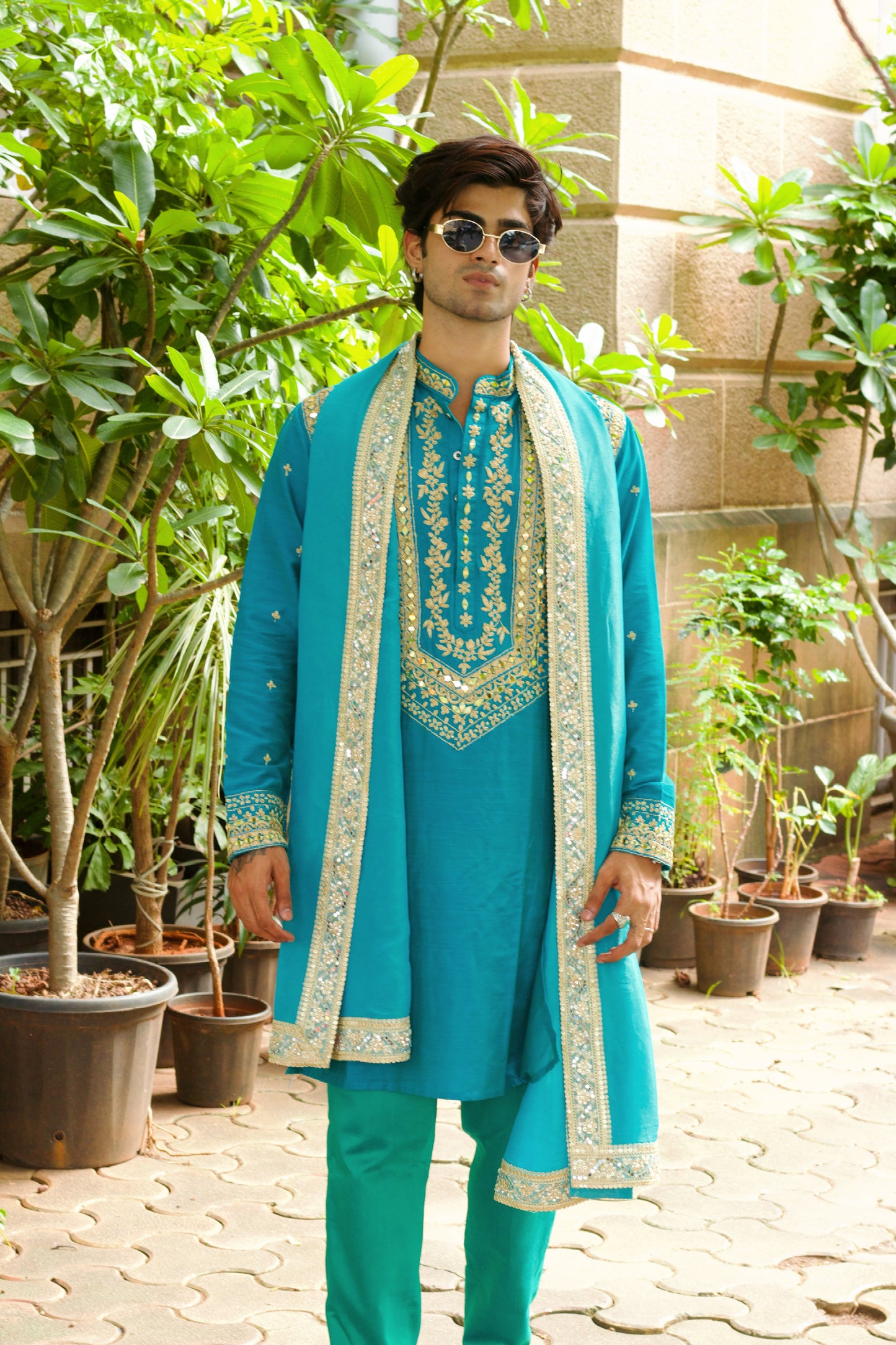 Cadet Blue Zardosi Work Kurta And Dupatta