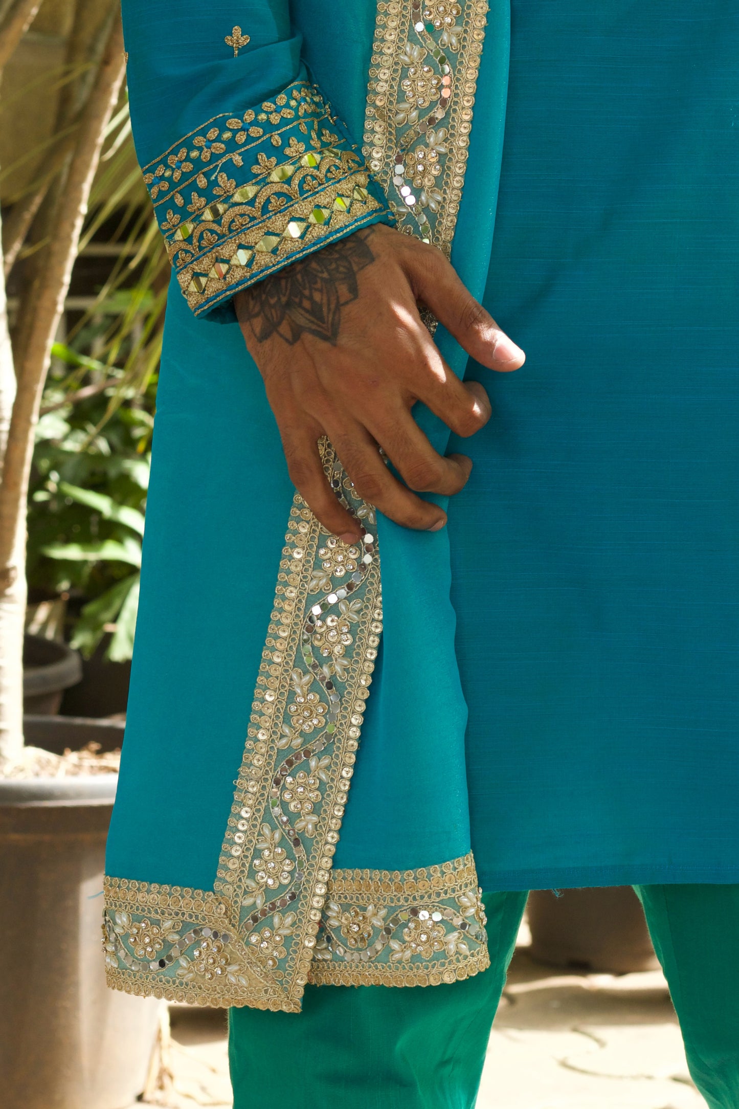 Cadet Blue Zardosi Work Kurta And Dupatta