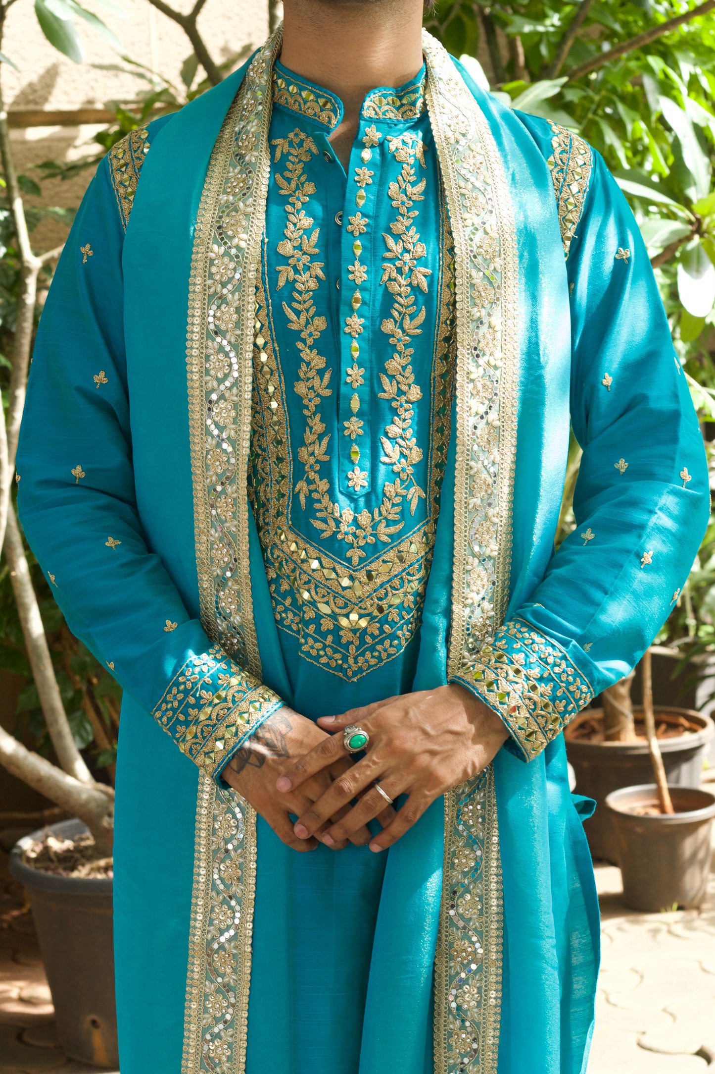 Cadet Blue Zardosi Work Kurta And Dupatta