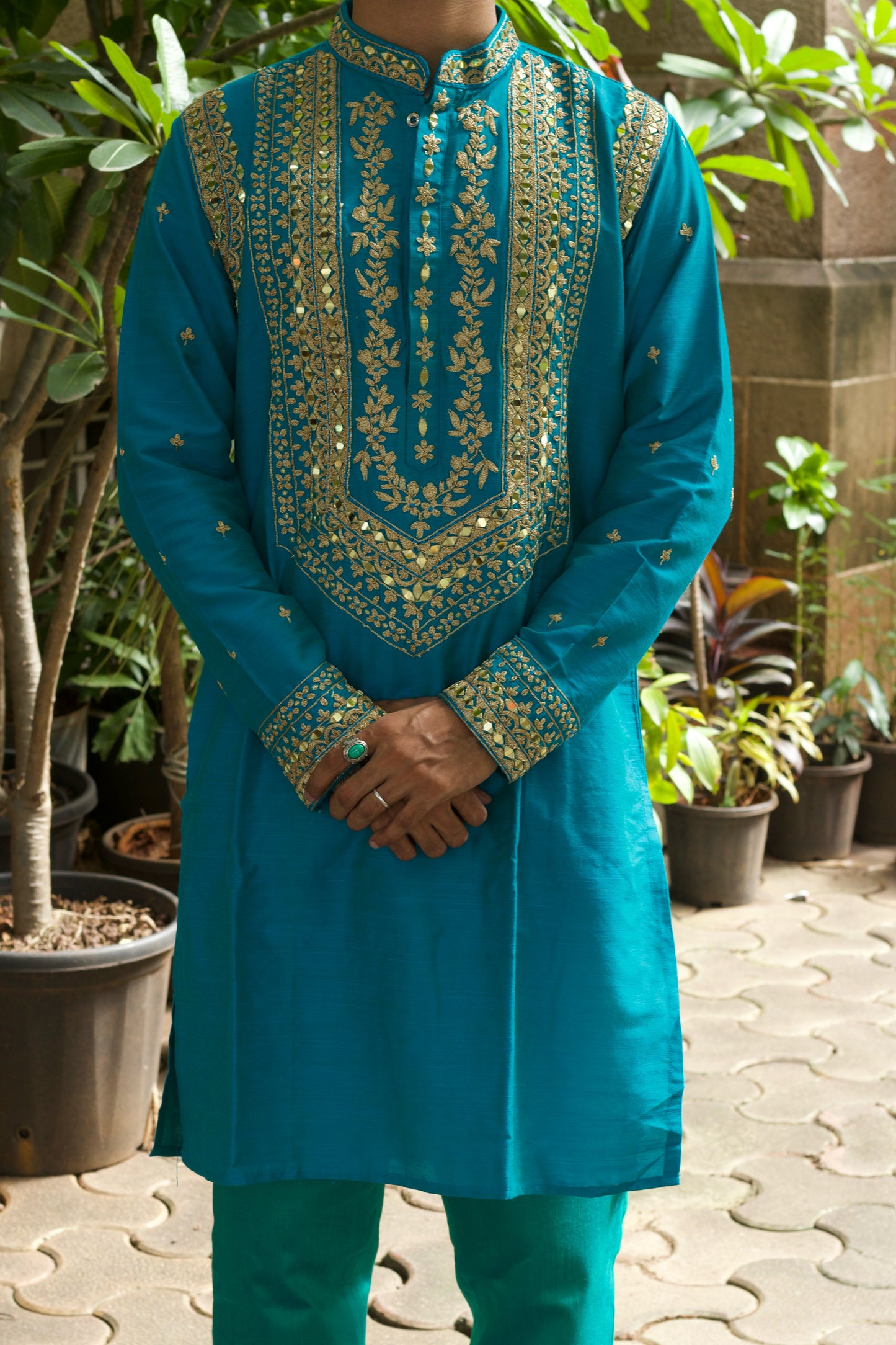 Cadet Blue Zardosi Work Kurta And Dupatta