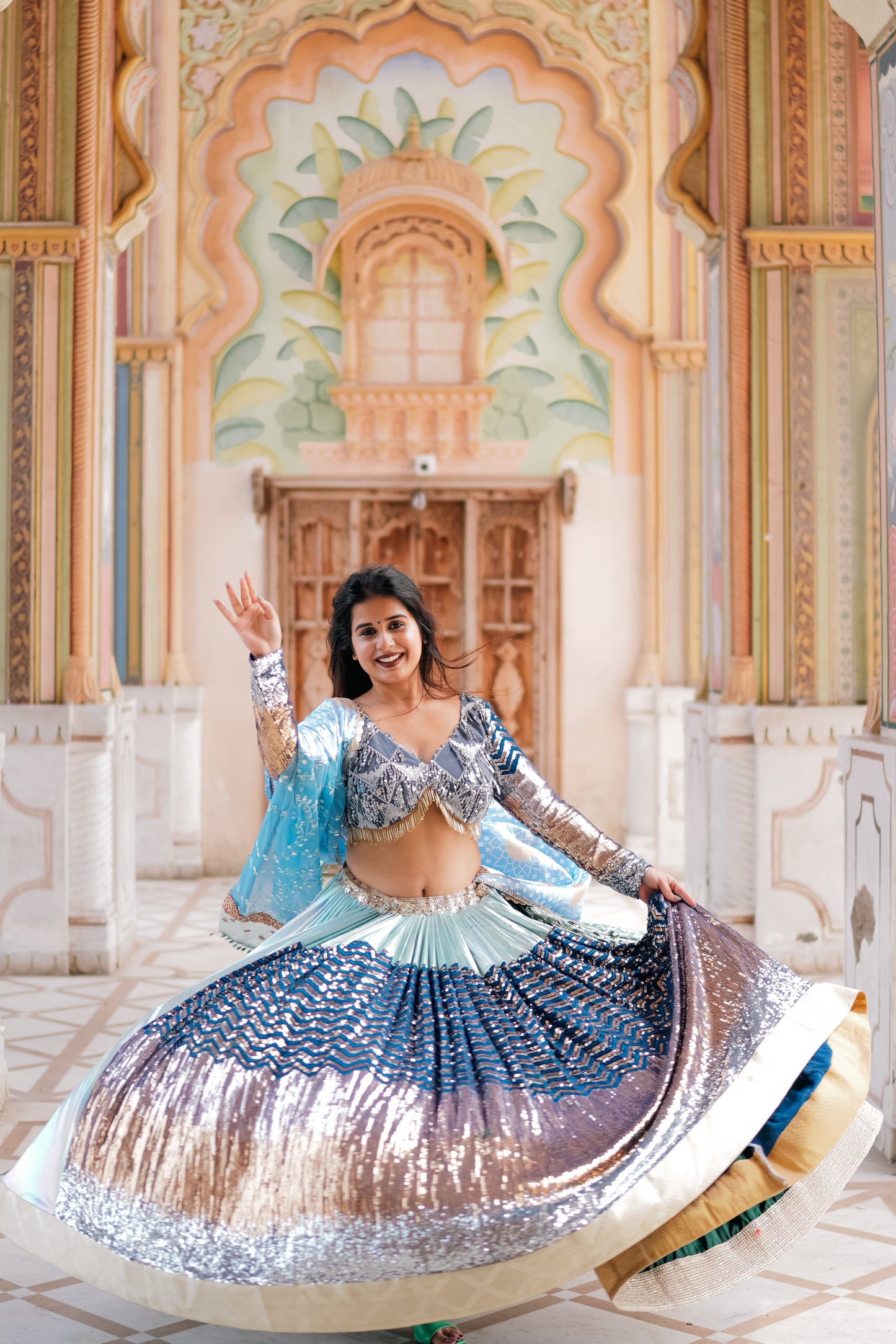 Buy Odette Blue Sequence Lehenga Choli
